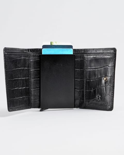 Barcelano - Men’s Original Leather Wallet | One -Click Card Access (Croco Black) - Image 4