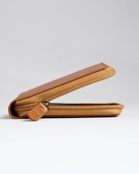 Tokyo Men’s Original Leather Zipper Wallet - (Croco Rich Tan) - Image 5