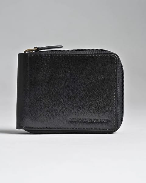 Tokyo Men’s Original Leather Zipper Wallet - (Jet Black)