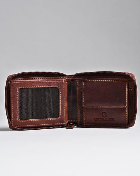 Tokyo Men’s Original Leather Zipper Wallet (Vintage Brown) - Image 6