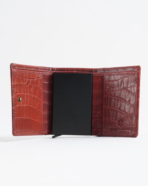 Barcelano - Men’s Original Leather Wallet | One-Click Card Access (Croco Brown and Cherry Blend) - Image 4