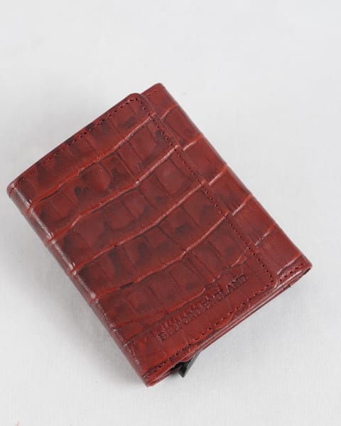 Barcelano - Men’s Original Leather Wallet | One-Click Card Access (Croco Brown and Cherry Blend) - Image 5