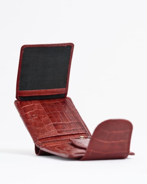 Derby - Men’s Original Leather Wallet (Croco Brown & Cherry Blend) - Image 3