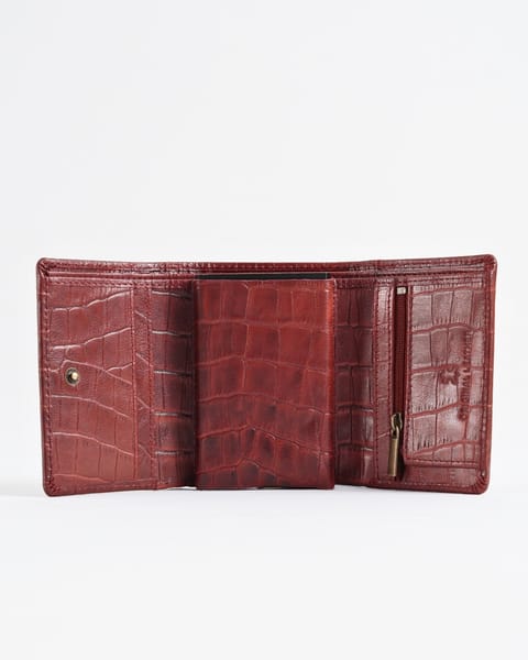 Detroit - Men’s Original Leather [Smart Card Pop UP] Wallet (Croco Brown & Cherry Blend) - Image 5