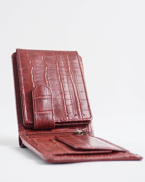 Harvard Men’s Original Leather Wallet (Croco Brown & Cherry Blend) - Image 3