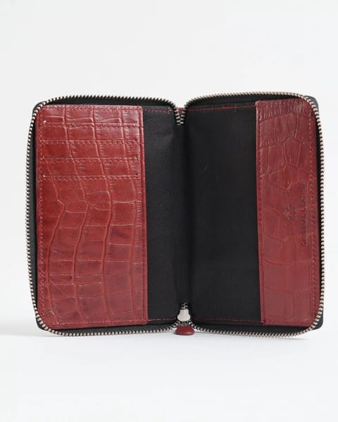 Oliver - Original Leather Sleek Passport  Holder (Croco Brown and Cherry Blend)