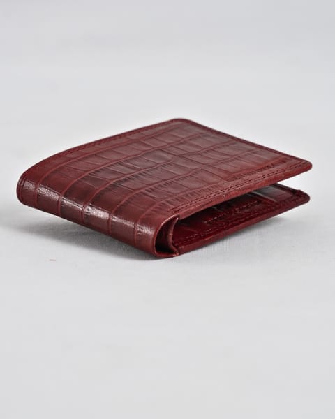Real Madrid - Men’s Original Sleek Leather Wallet (Croco Brown and Cherry Blend) - Image 6