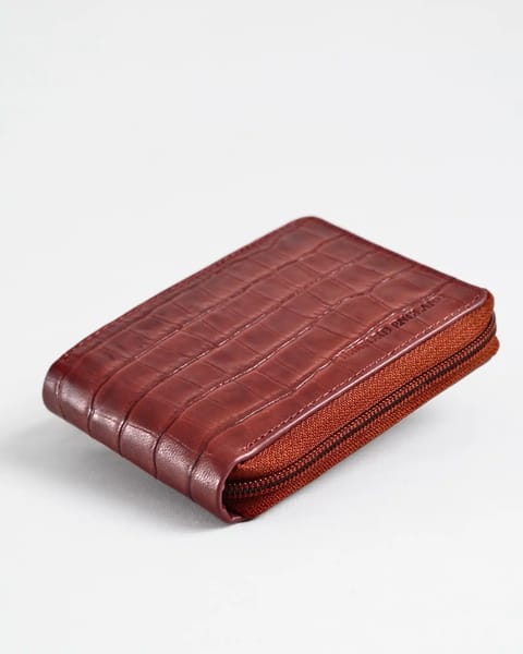 Tokyo Men’s Original Leather Zipper Wallet (Croco Brown & Cherry Blend) - Image 10