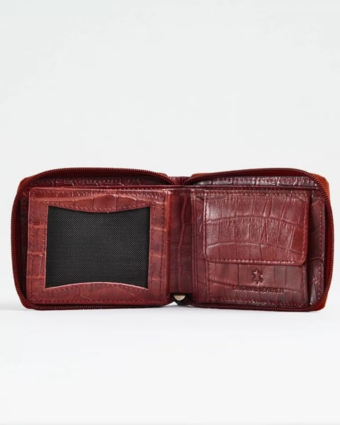 Tokyo Men’s Original Leather Zipper Wallet (Croco Brown & Cherry Blend) - Image 2