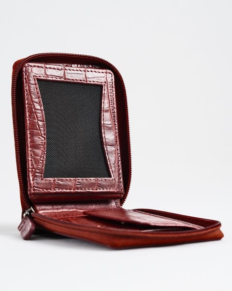 Tokyo Men’s Original Leather Zipper Wallet (Croco Brown & Cherry Blend) - Image 4