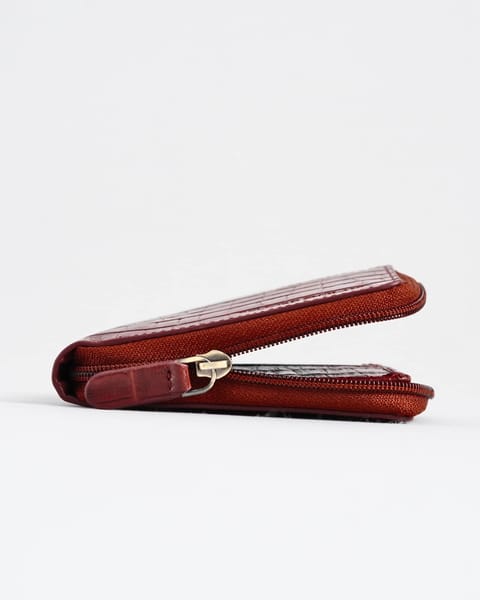 Tokyo Men’s Original Leather Zipper Wallet (Croco Brown & Cherry Blend) - Image 6