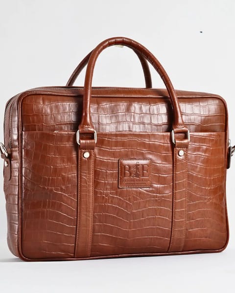 Executive Men's Original Leather Briefcase  (Croco Luxury Brown)
