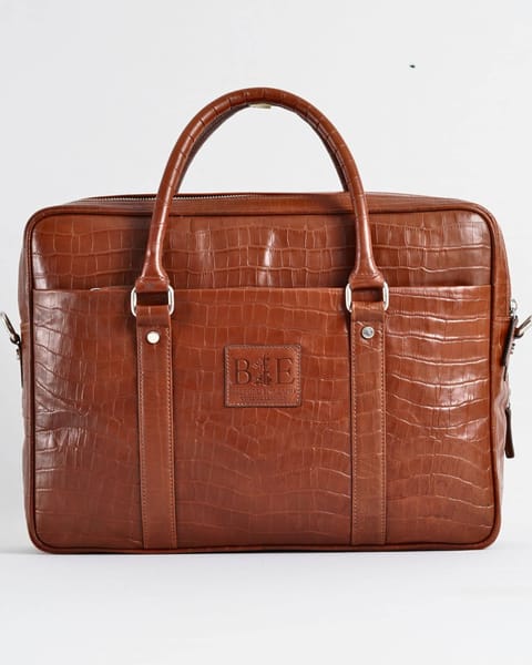 Executive Men's Original Leather Briefcase  (Croco Luxury Brown) - Image 11