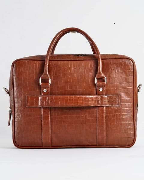 Executive Men's Original Leather Briefcase  (Croco Luxury Brown) - Image 2