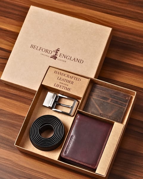 Gift For Men: Personalized Luxury Leather Wallet (Vintage Brown), Belt & Card Holder Set