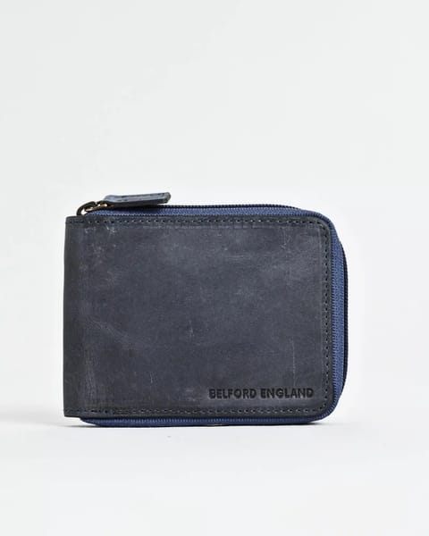 Tokyo Men’s Original Leather Zipper Wallet (Rugged Blue)
