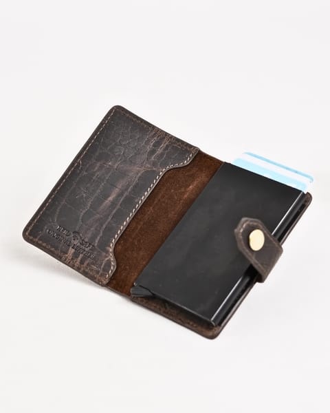 Las Vegas - Men’s Original Leather Wallet - One-Click Card Access - (Croco Rugged Brown) - Image 2