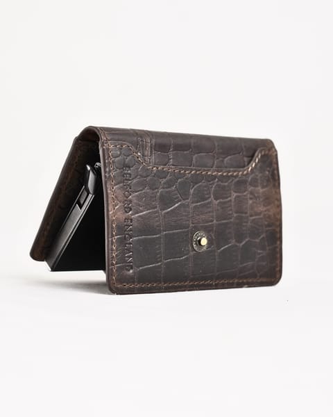 Las Vegas - Men’s Original Leather Wallet - One-Click Card Access - (Croco Rugged Brown) - Image 4