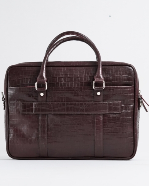 Executive Men's Original Leather Briefcase (Croco Cherry)