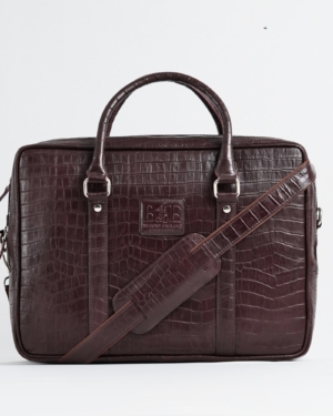 Executive Men's Original Leather Briefcase (Croco Cherry)
