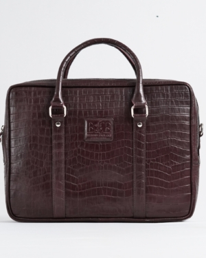 Executive Men's Original Leather Briefcase (Croco Cherry)
