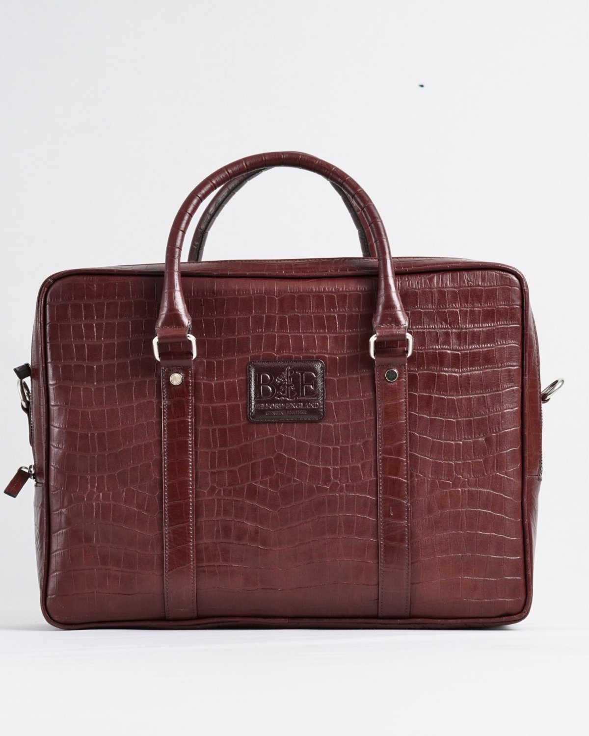 Executive Men's 100% Original Leather Large Briefcase - croco-rich-brown - Color: Croco-rich-brown