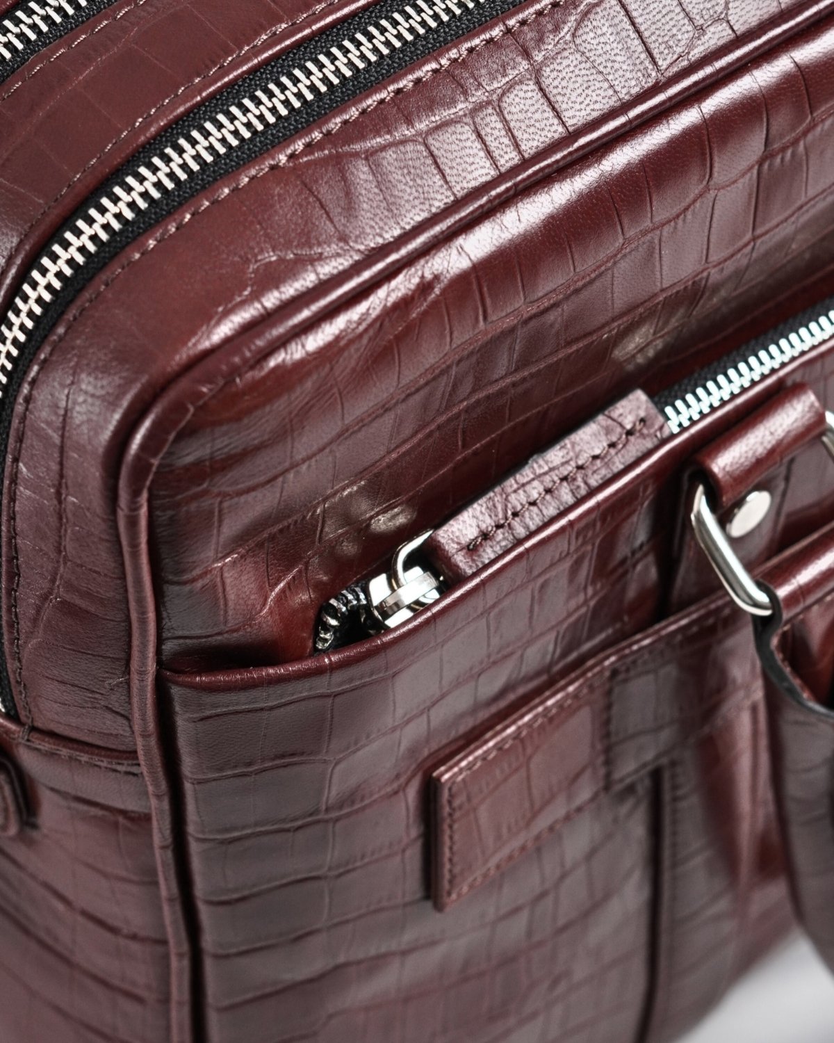 Executive Men's 100% Original Leather Large Briefcase - croco-rich-brown - Color: Croco-rich-brown