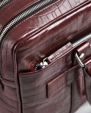 Executive Men's 100% Original Leather Large Briefcase - croco-rich-brown - Color: Croco-rich-brown