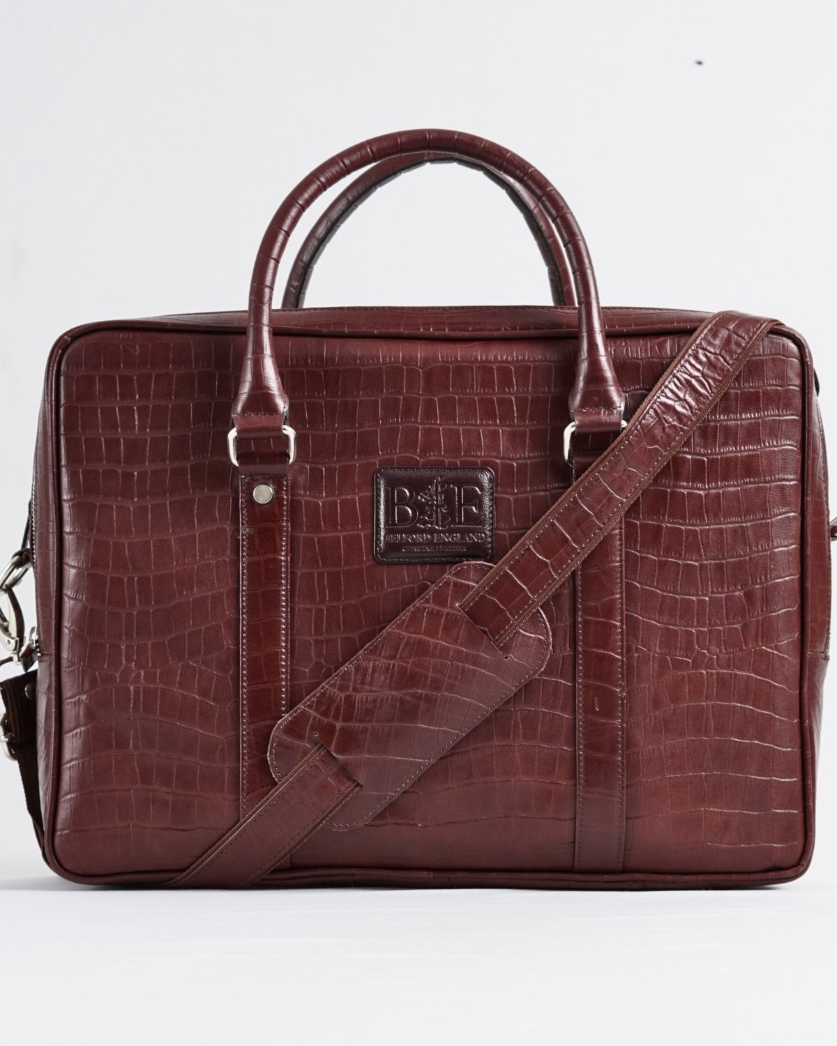 Executive Men's 100% Original Leather Large Briefcase - croco-rich-brown - Color: Croco-rich-brown