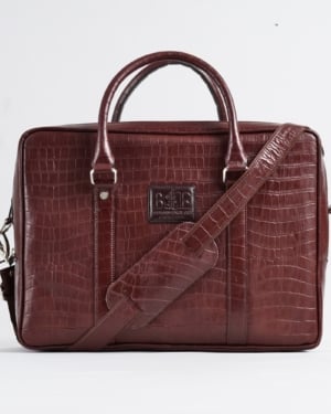 Executive Men's 100% Original Leather Large Briefcase - croco-rich-brown - Color: Croco-rich-brown