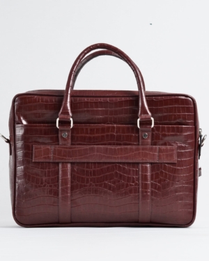 Executive Men's Original Leather Briefcase (Croco Rich Brown)