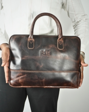 Executive Sleek Series - Men's Original Leather Laptop Bag (Dark Brown)