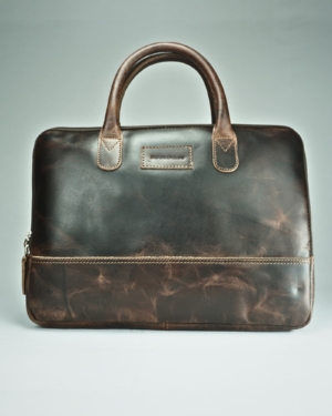 Executive Sleek Series - Men's Original Leather Laptop Bag (Dark Brown)