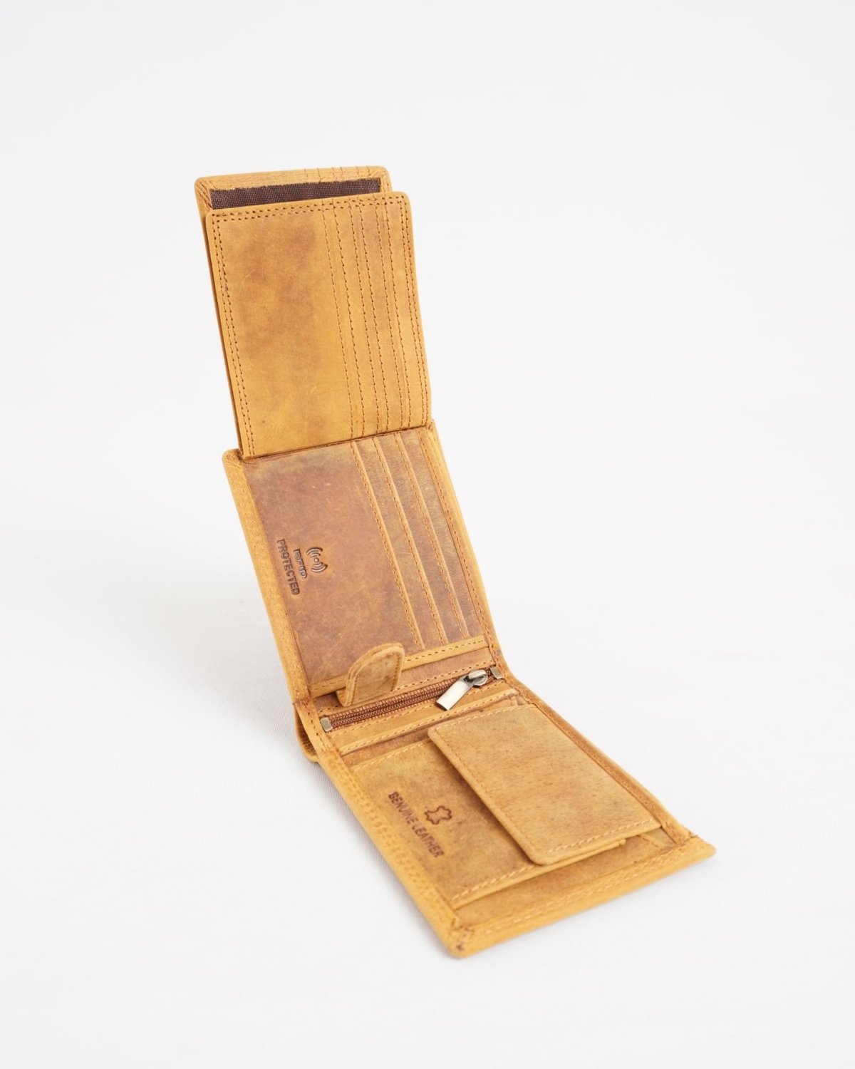 Harvard Men’s Original Leather Wallet (Rugged Series) - tan - Color: Tan