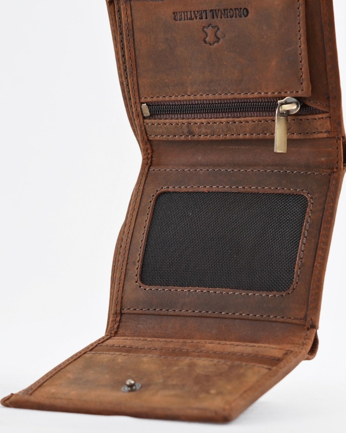 Dublin - Men’s Original Leather Trifold Wallet (Rugged Series) - brown - Color: Brown