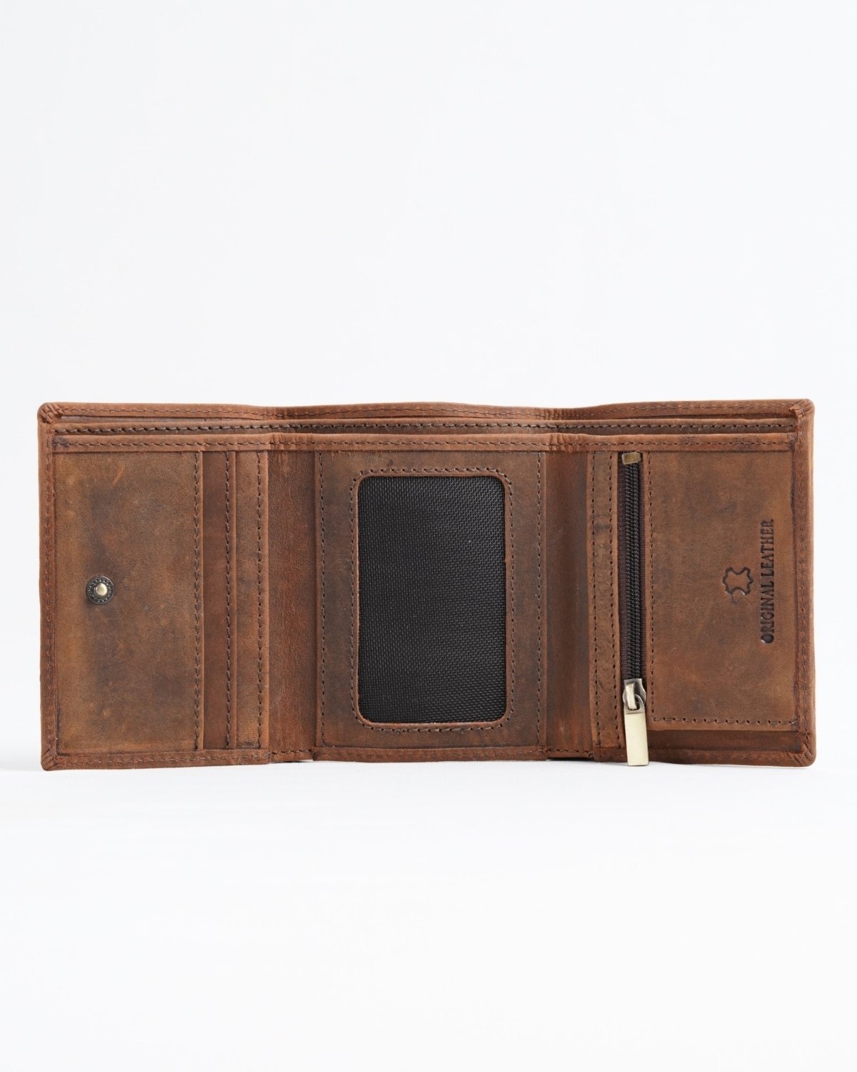 Dublin - Men’s Original Leather Trifold Wallet (Rugged Series) - brown - Color: Brown