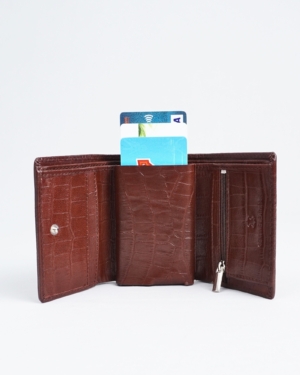 Detroit - Men’s Original Leather [Smart Card Pop UP] Wallet (Croco Rich Brown)