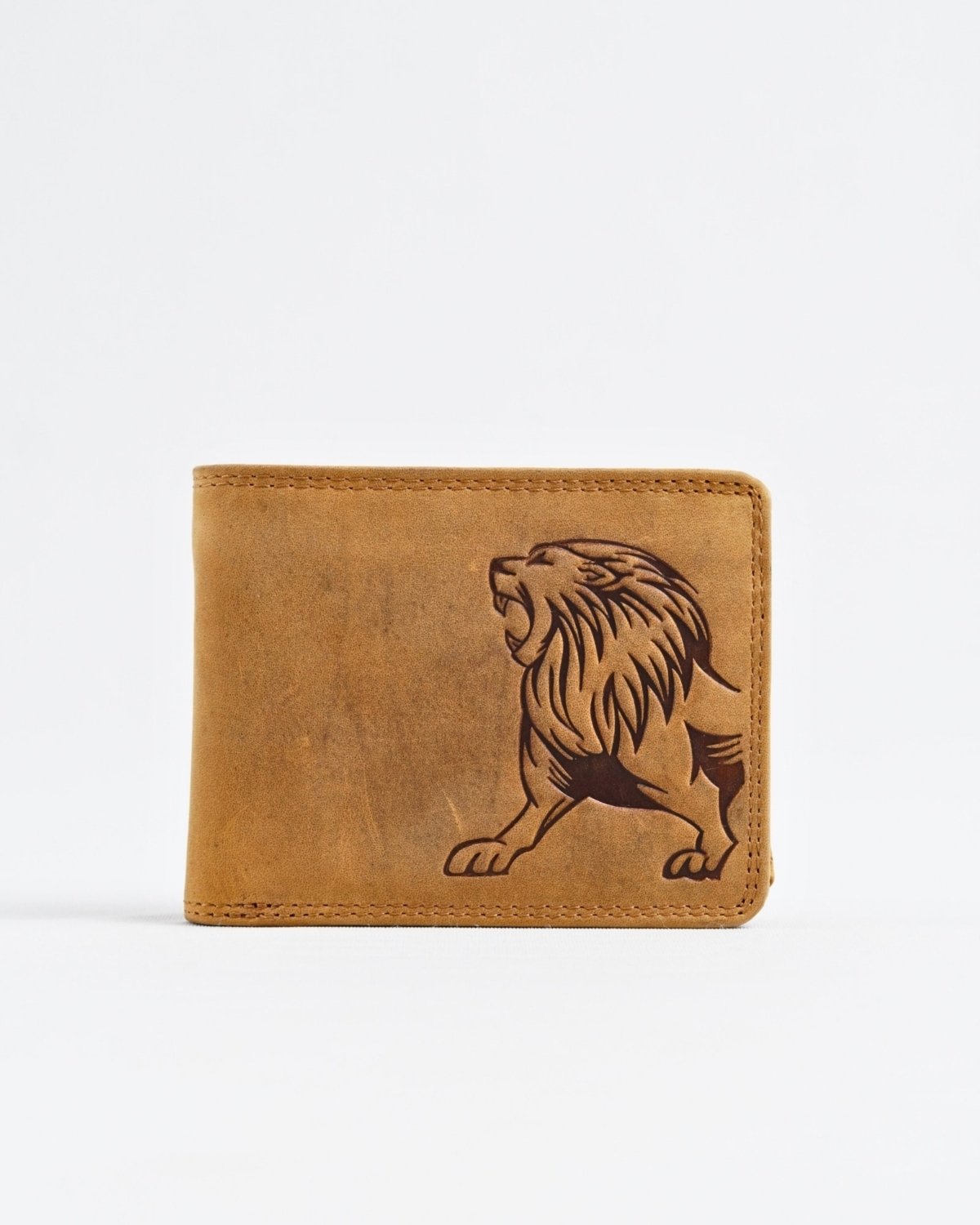 Cambridge (Limited Edition) Men’s Original Leather Wallet - Rugged Tan - lion - Color: Lion