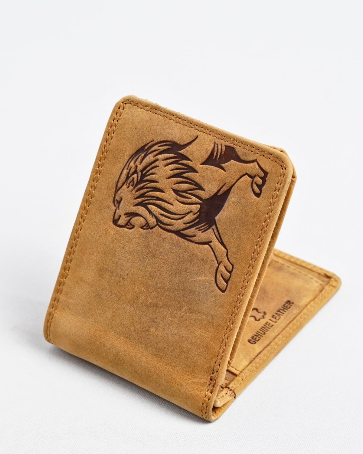 Cambridge (Limited Edition) Men’s Original Leather Wallet - Rugged Tan - lion - Color: Lion