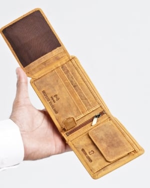Cambridge (Limited Edition) Men’s Original Leather Wallet - Rugged Tan - lion - Color: Lion