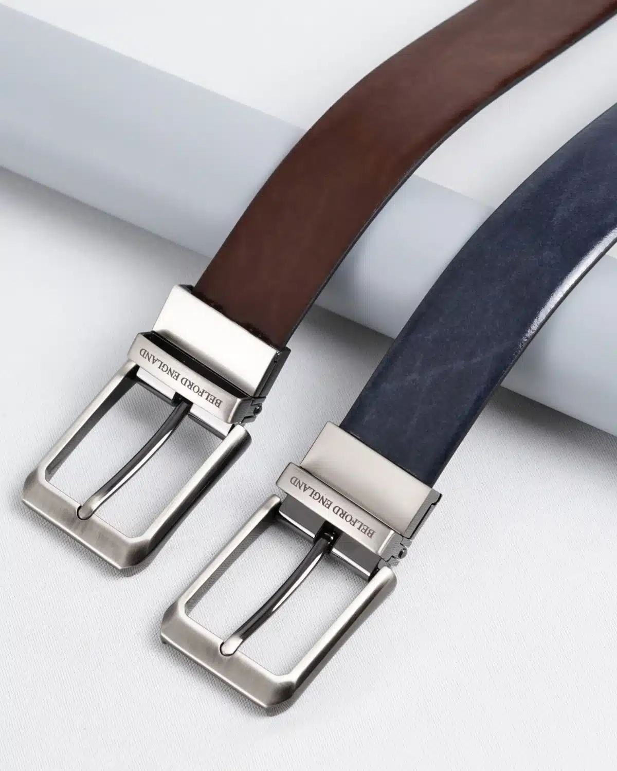 Chicago - Men's Original Leather Belt Reversible (Dark Blue & Brown) Chicago - Men's Original Leather Belt Reversible (Dark Blue & Brown)