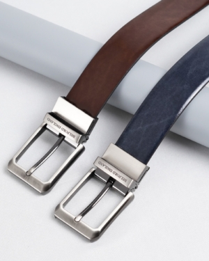 Chicago - Men's Original Leather Belt Reversible (Dark Blue & Brown)