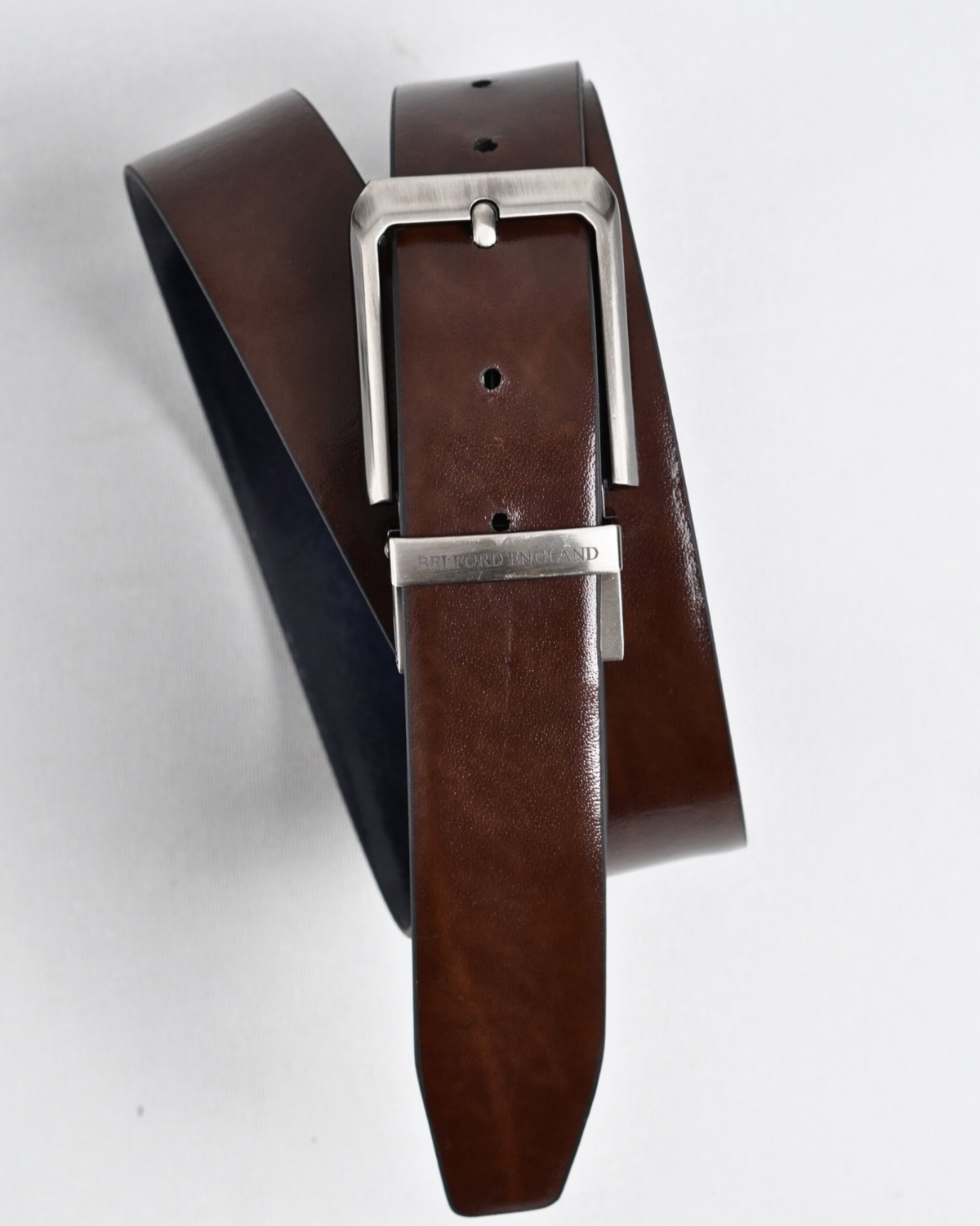Chicago - Men's Original Leather Belt Reversible (Dark Blue & Brown) - 28-44 - Fits Waist Size: 28-44