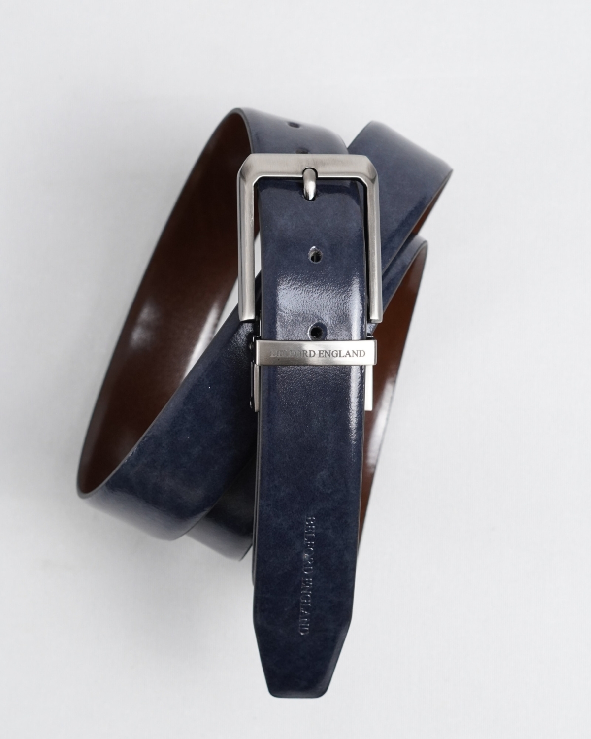 Chicago - Men's Original Leather Belt Reversible (Dark Blue & Brown) - 28-44 - Fits Waist Size: 28-44
