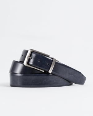 Chicago - Men's Original Leather Belt Reversible (Dark Blue & Brown) - 28-44 - Fits Waist Size: 28-44