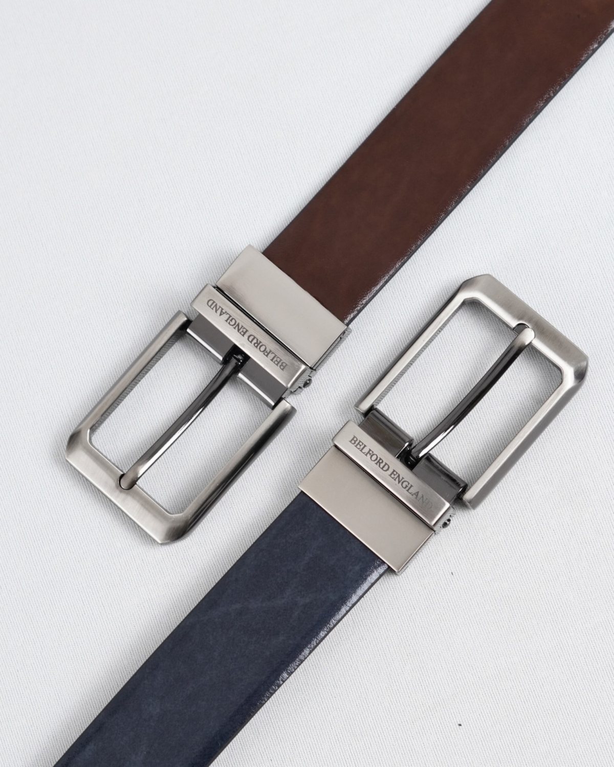 Chicago - Men's Original Leather Belt Reversible (Dark Blue & Brown) - 28-44 - Fits Waist Size: 28-44