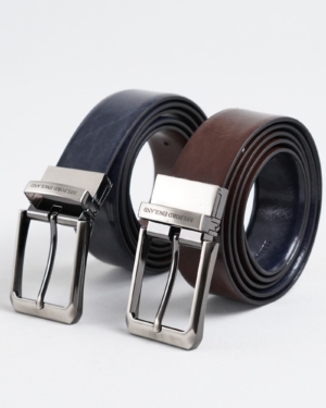 Chicago - Men's Original Leather Belt Reversible (Dark Blue & Brown)
