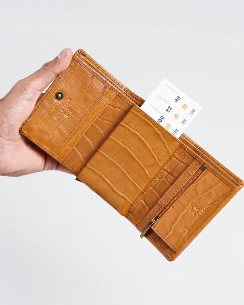 Detroit - Men’s Original Leather Wallet [Smart Card Pop UP] (Croco Almond Brown)