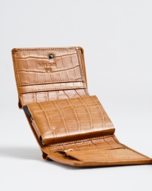 Detroit - Men’s Original Leather Wallet [Smart Card Pop UP] (Croco Almond Brown)