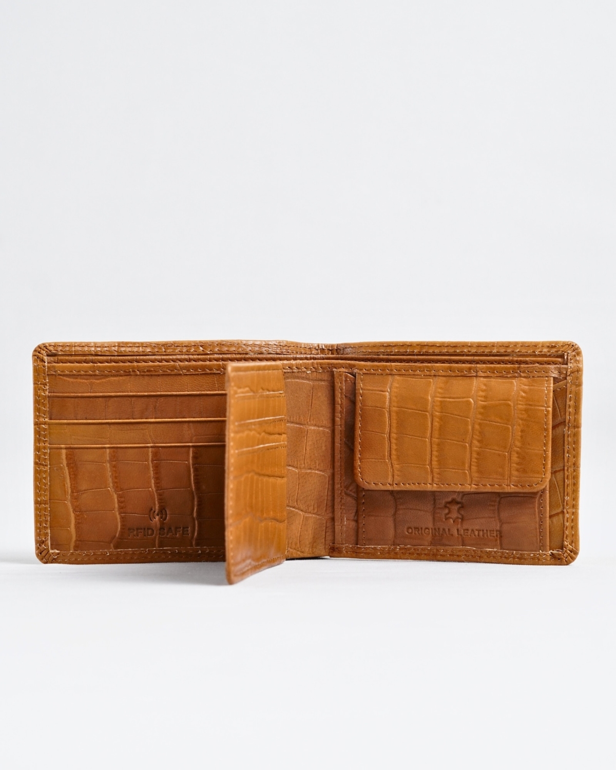 Hudson Men’s Original Leather Wallet (Almond Croco Brown) Hudson Men’s Original Leather Wallet (Almond Croco Brown)